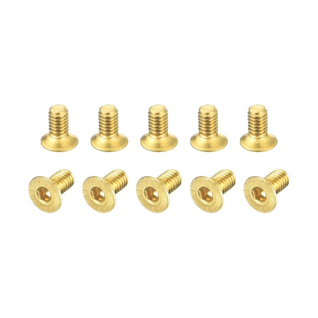 Flat Head Socket Cap Screws, M2.5-0.45x5mm Brass Inner Hex Drive Fasteners Bolts 12Pack