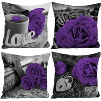 Dark Purple Throw Pillows Covers for Couch Set of 4 18x18 Flower Purple Pillows Decorative Throw Pillow Covers Bed Living Room Pillowcases Linen Farmhouse Pillow Cases Spring Summer (Purple)