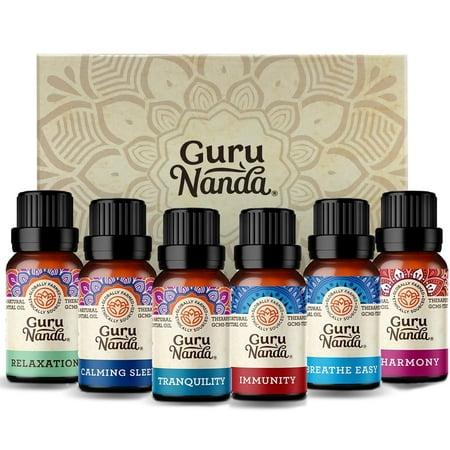 guru nanda essential oil for diffusers - set of 6 therapeutic grade -variety blended scents