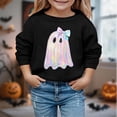 thumbnail image 2 of Tisuna Girl'S Halloween Sweatshirts Ghost Print Long Sleeve Crewneck Sweatshirt Kids Comfort Fit Theme Party Daily Tees Shirts Size 3-4 Years Black, 2 of 3
