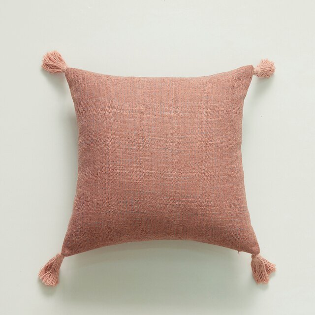Home Decorative Pure Color Cotton Hemp Tassel Pillow Cover For Home Simple Art Style Square Pillow Cushion Cover Without Core