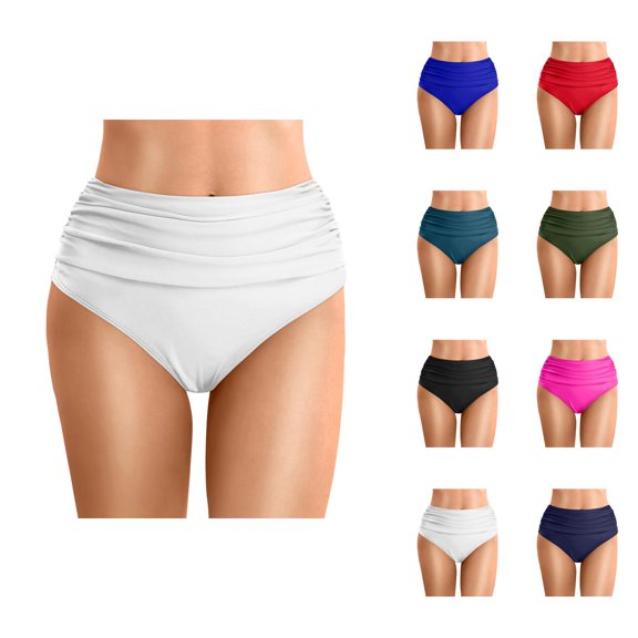 High Waisted Bikini Bottoms for Women Ruched Tummy Control Swim Bottom Bathing Suit Bottoms