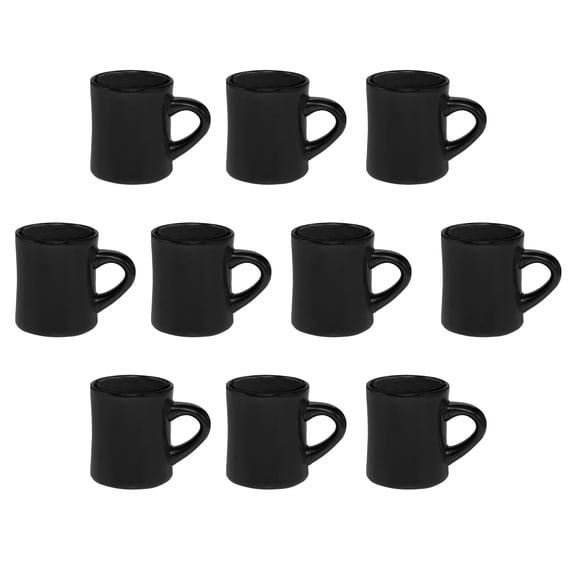 10 Thick Grip Glossy Ceramic Diner Mugs Set, 12 oz. - Stoneware, Smooth, Easy Grip - Black