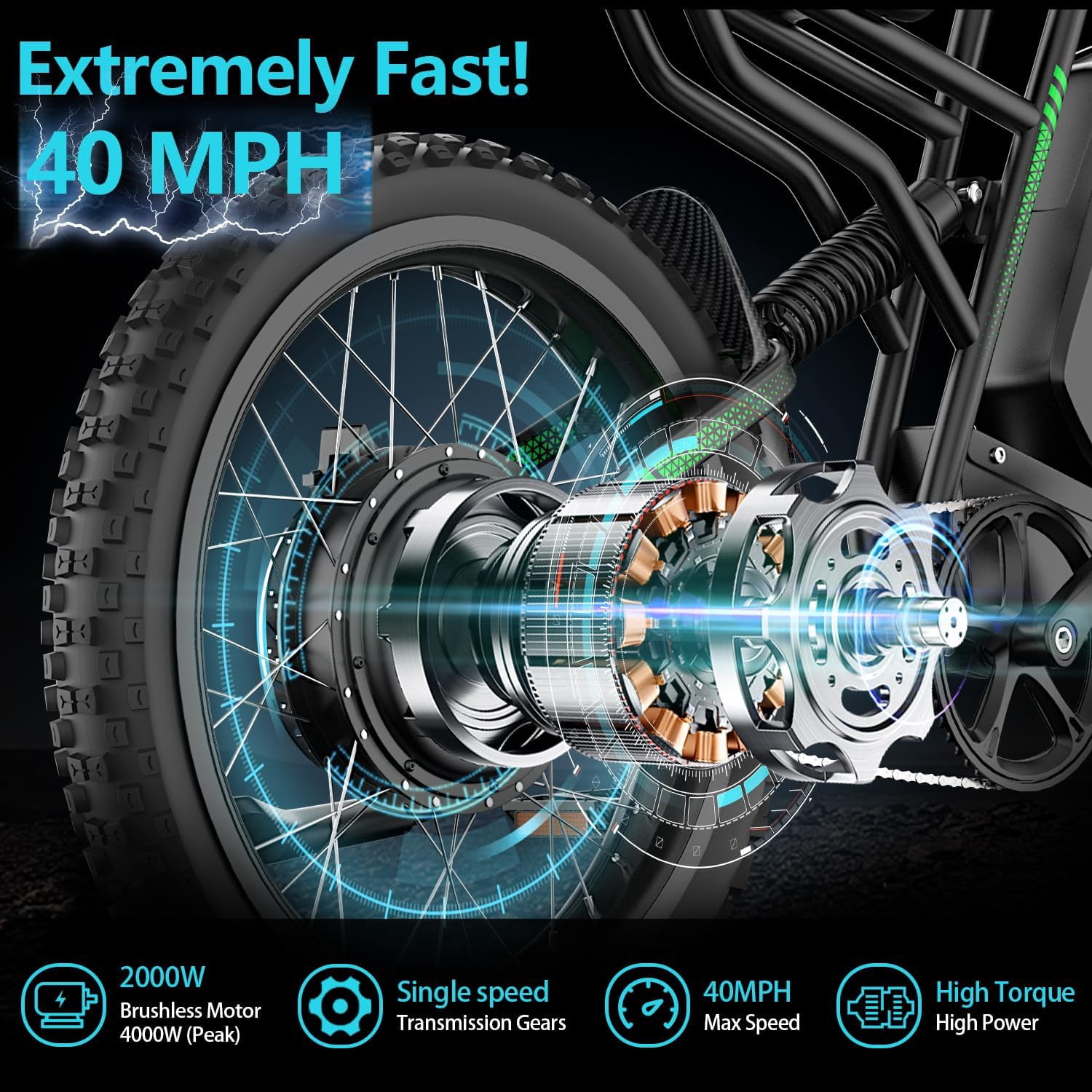 Max Speed 40MPH,4000W(Peak) R1 Electric Dirt Bike for Adults,Electric Motorcycle with 60V/25AH Battery Ebike Bicycle 4-Piston Dual Hydraulic Brake,19x2.7"Tire Front/Rear Suspension