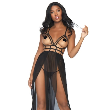Leg Avenue Women's Cage Strap Maxi Dress and G-String (Best Shapewear For Maxi Dress)