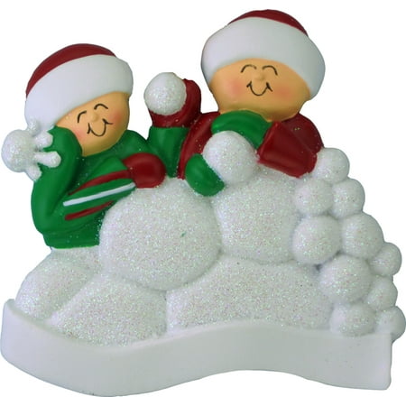 Snowball Fight 2 People Personalized Christmas Ornament