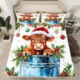 thumbnail image 2 of Feelyou Xmas Highland Cow Queen Sheet Sets, Kawaii Rustic Animal Flat Sheet, Winter Jungle Plant Botanical Queen Fitted Sheet, Microfiber Bedroom Decor, 4-Piece, 2 of 7