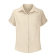 thumbnail image 4 of dazeni Summer Linen Shirts Girls Button Down Shirt Short Sleeve Blouse for Collared Lightweight Breathable Lapel Tops Beige 110, 4 of 8