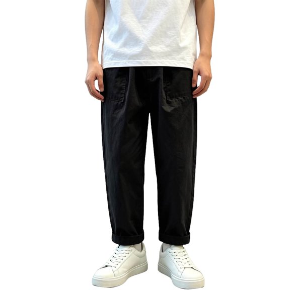 Hurxie Boys School Uniform Pant Pull On Pants Lightweight Thin Solid Color Casual Elastic Waist Black,7-8Years