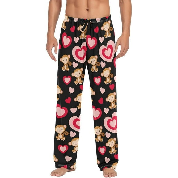 Top-kevin Multi- Valentines Monkey Men's Pajama Pants Pjs Bottoms with Pockets Sleep Lounge Pants for Men