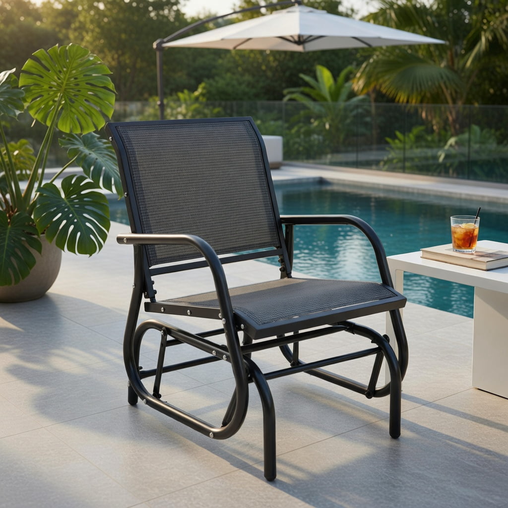 Hommoo Outdoor Single Swing Glider Rocking Chair, Heavy-Duty Steel Frame, Breathable Fabric Seat, Perfect for Patio, Deck & Backyard Relaxation, Gray