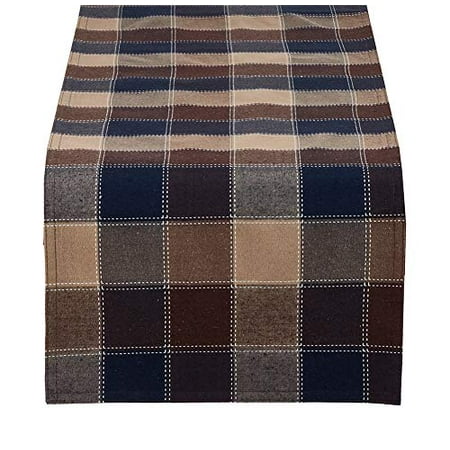 

Fennco Styles Stitched Plaid Table Runner 16 x72 Rectangular Brown