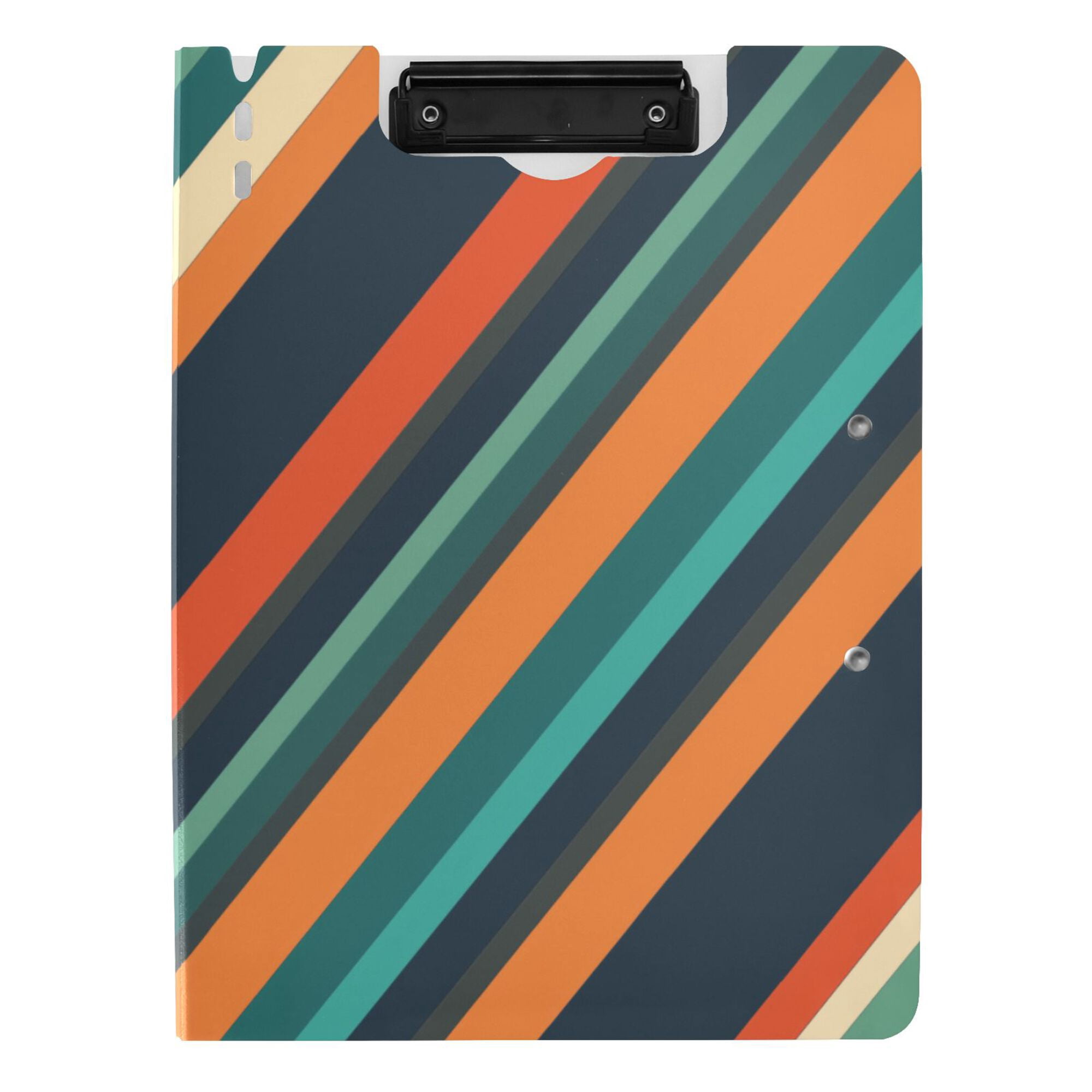 FORMRS A4 Clipboard Folder with Pen Holder Horizontal Foldable School Office Binder, Retro Stripes