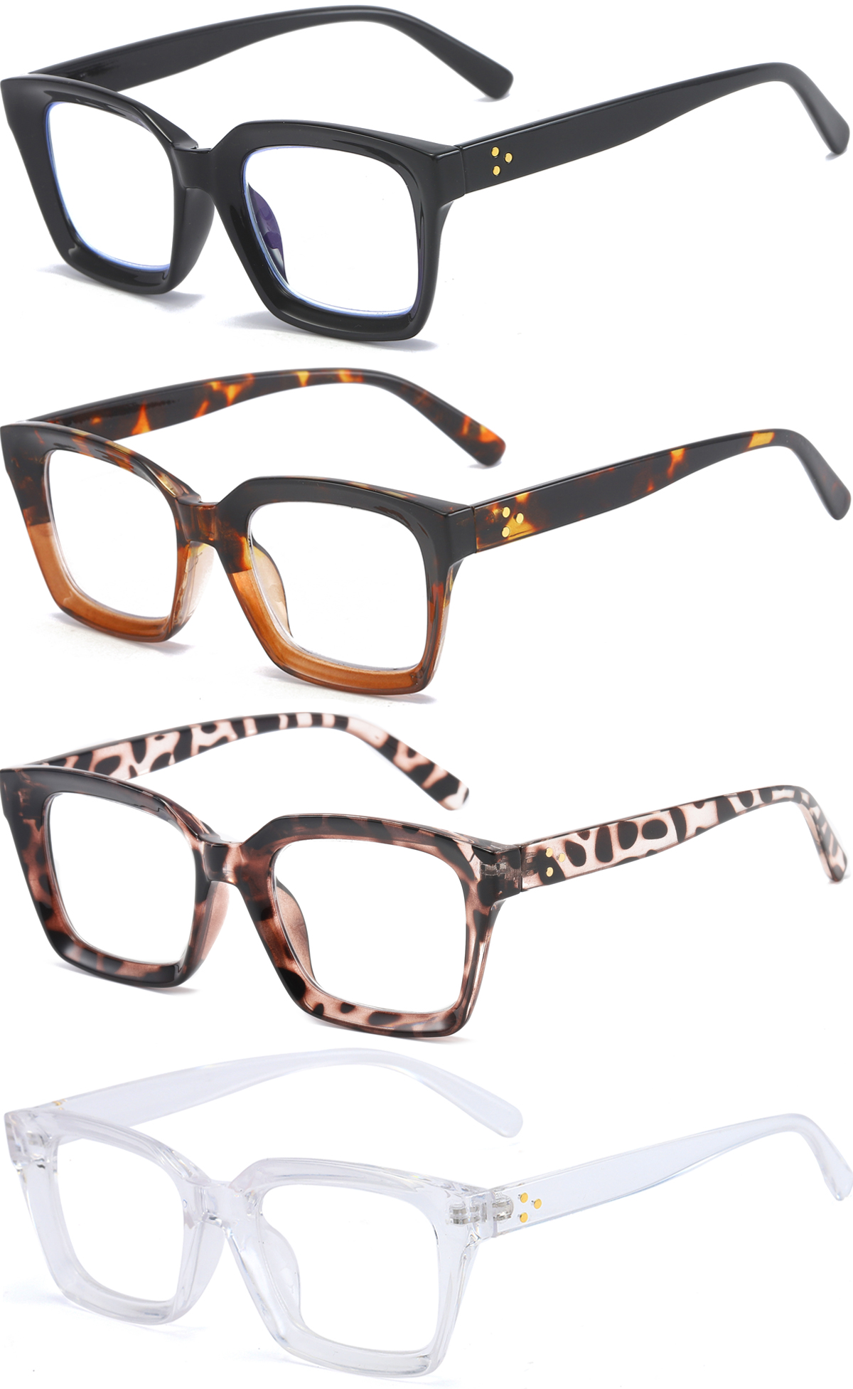 REAVEE 4 Pack Ladies Retro Oversized Reading Glasses Women Computer Reader Eyeglass 3.0