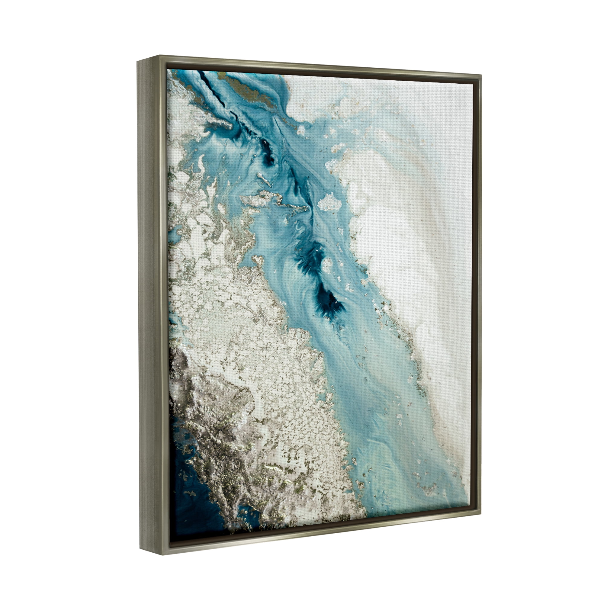 Stupell Industries Glam Blue Geode Abstract Painting Gray Floater Framed Canvas Art Print Wall Art, 17 x 21