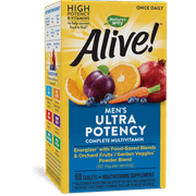 Natures Way Alive! Mens Ultra Potency Complete Multivitamin, High Potency B-Vitamins, Energy Metabolism*, Food-Based Blends, 60 Tablets