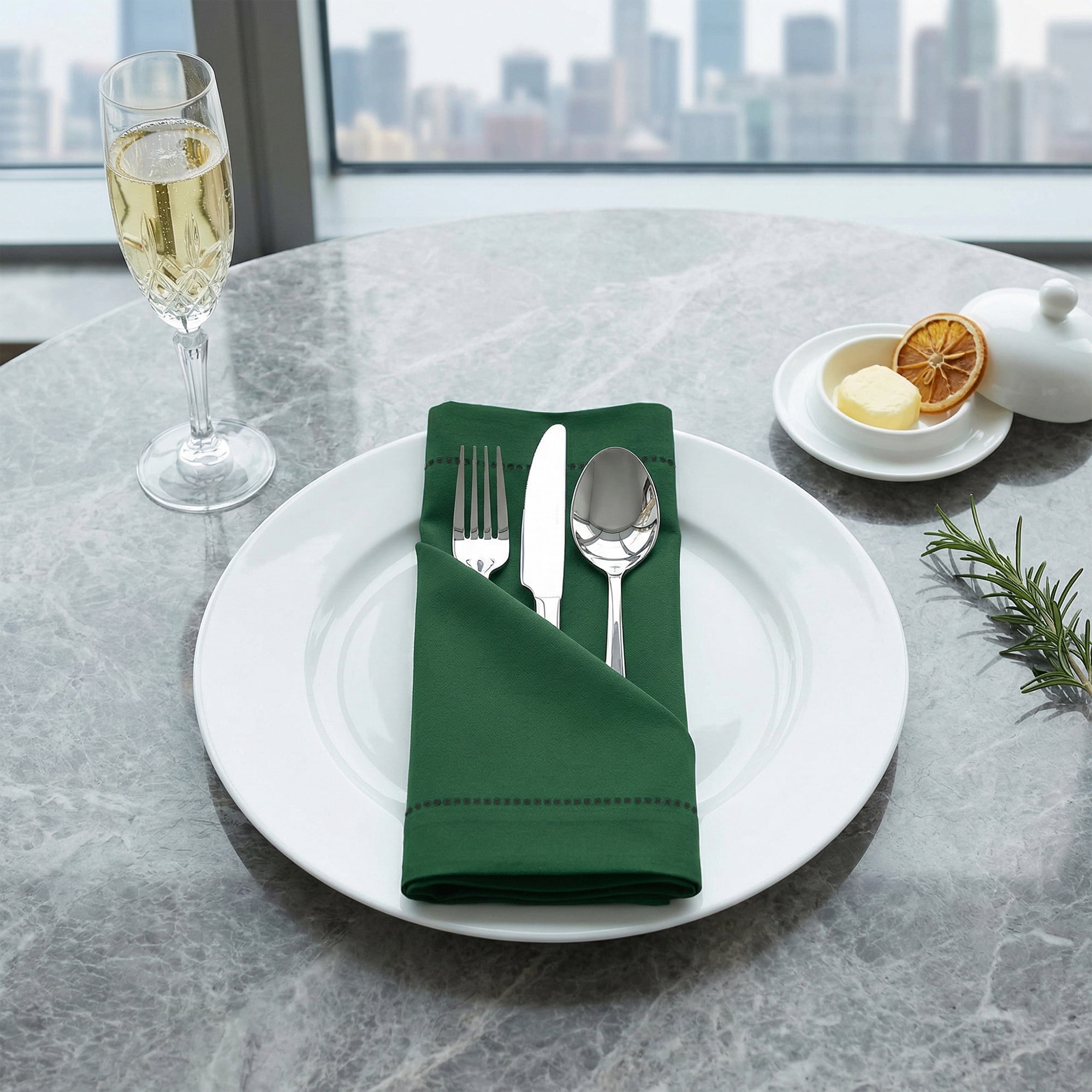 Unique Bargains 12 Pack Washable Polyester Cloth Napkins for Dining Dark Green 17"x17"