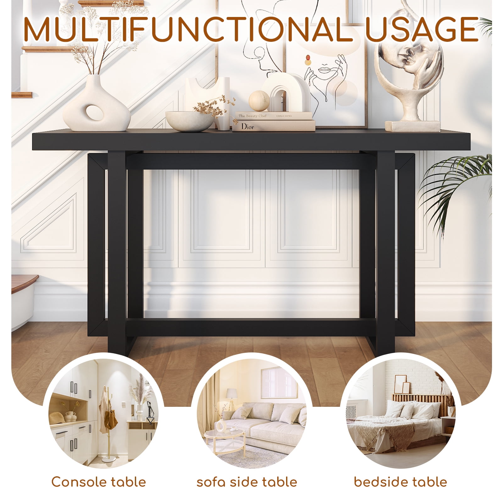 Ktaxon 59” Modern Console Table, Sleek Black Entryway Table Storage Cabinet, Heavy-Duty Hall Table for Foyer & Living Room