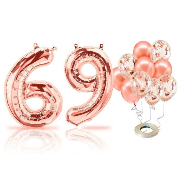 PARIS PRODUCTS - 69th Birthday Rose Gold Balloons & Number 69 Mylar Balloon, 69th Birthday Party Decor, 69th Birthday Decorations for Women, 69th Birthday Decorations Women 69