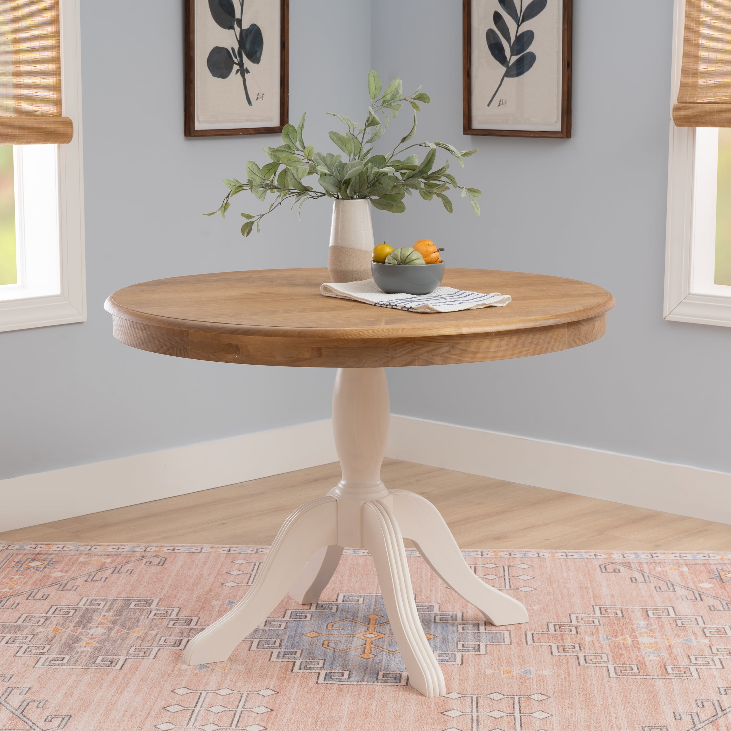 Linon Tobin Pedestal Dining Table, Natural and White