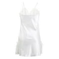 thumbnail image 2 of INSPIRAR CHIC Mujeres Satén V Cuello Floral Encaje Trim Ropa de Dormir Noche Vestido Slip Pijama Blanco-encaje XXL, 2 of 6