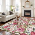 thumbnail image 2 of Area Rug for Living Room, Pink Spring Floral Non-Slip Indoor Large Carpet for Bedroom/Dining Room, Vintage Summer Botanical Washable Low-Profile Rectangle Floor Runner Rugs - 6 x 9 Ft, 2 of 8