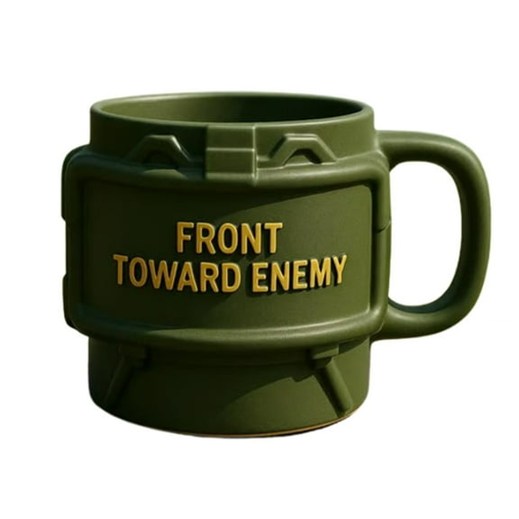 Military-Inspired Coffee Mug, Front Toward Enemy Design, Durable Ceramic, Unique Gift for Veterans and Enthusiasts