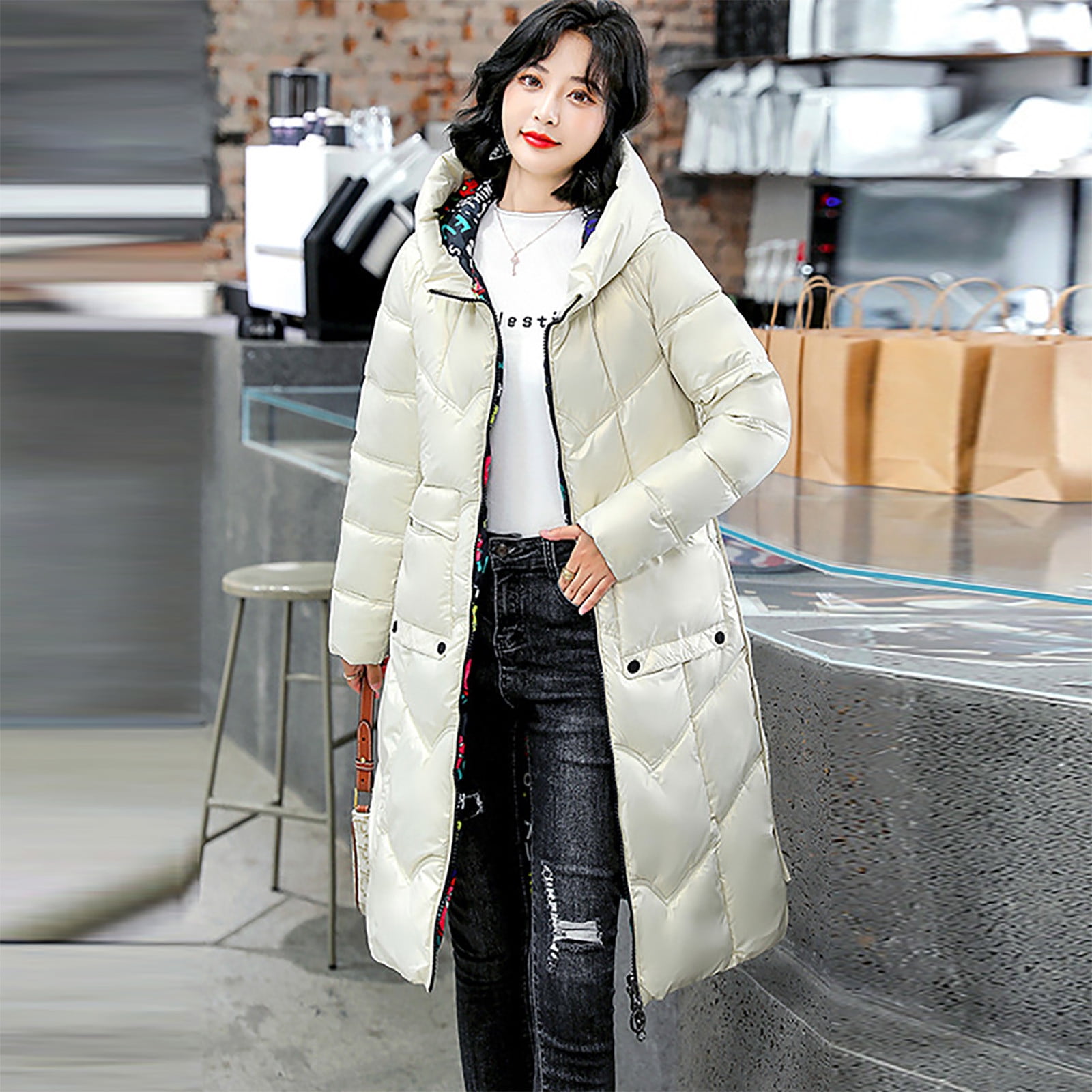 LAWOR Plus Size Coats Winter Clearance Winter Trendy Woman Lengthened Thickened Length Down Cotton Jacket Fall Savings Z Walmart.com
