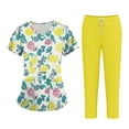 thumbnail image 3 of Minjewel Women's Plus Size Printed V-Neck Scrubs for Women Set with Pockets, Cheerful Animal & Floral Design Scrub Set for Medical Staff,Gold 3XL, 3 of 5