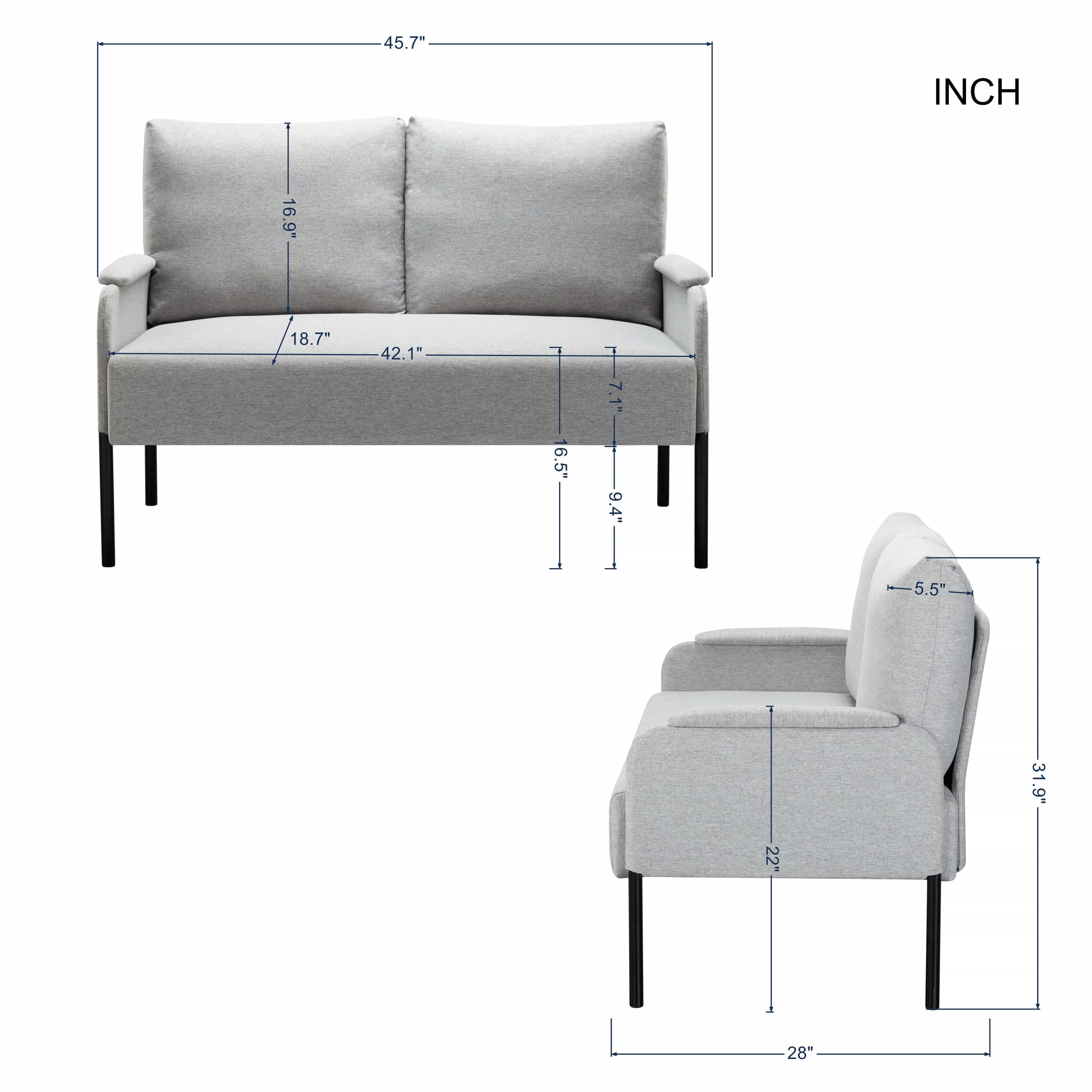 BSHTI Linen Blend Upholstery Loveseat Couch,2 Seating,Metal Frame,High-density Fam Seat Loveseat,Well in Apartments or Rooms with Limited Space(Blue)