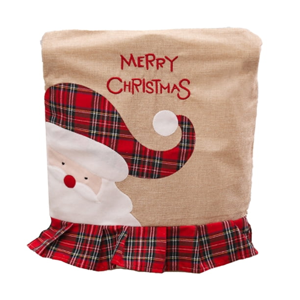 Yuarrent Funda para silla de comedor de Navidad bordada Lino Papá Noel Cartas Manga Antimacassar Favores de fiesta Antideslizante Barra de funda Kits de decoración para fiestas Papá Noel Yuarrent HA069375-03