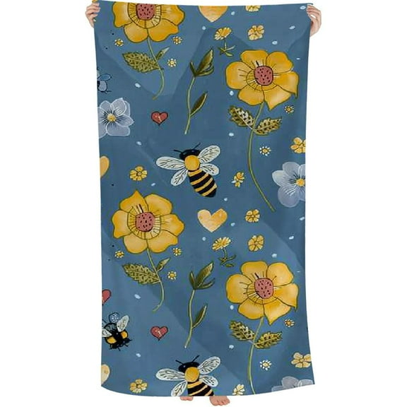 PHYHOO Cute Bee Beach Towel for Adults Kids Microfiber Lightweight Swimming Pool Towels Quick Dry Absorbent Sand Free Large Oversized Bath Towel 30x60in