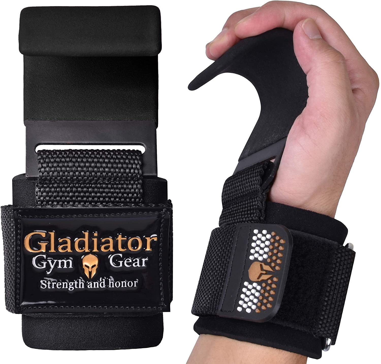 LIFTING HOOKS with thick padded adjustable neoprene wrist wrap support