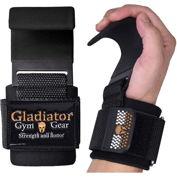 LIFTING HOOKS with thick padded adjustable neoprene wrist wrap support