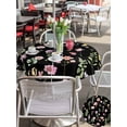 thumbnail image 5 of Outdoor Tablecloths with Umbrella Hole & Zipper, Pink Spring Floral Round Tablecloths 60 Inch, Flowers Botanical Elegant Pastoral Black Waterproof Table Cloth, Patio/Pool/Picnic Table Covers, 5 of 8