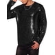 thumbnail image 4 of Camisetas para hombres INSPIRE CHIC con lentejuelas brillantes, cuello redondo, mangas largas y ajuste regular, 2XL, negro, 4 of 6