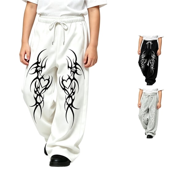Luvior Y2k Baggy Sweatpants Boy and Girls Gothic Graphic Elastic Waist Wide Leg Track Pants Drawstring Athletic Joggers with Pockets
