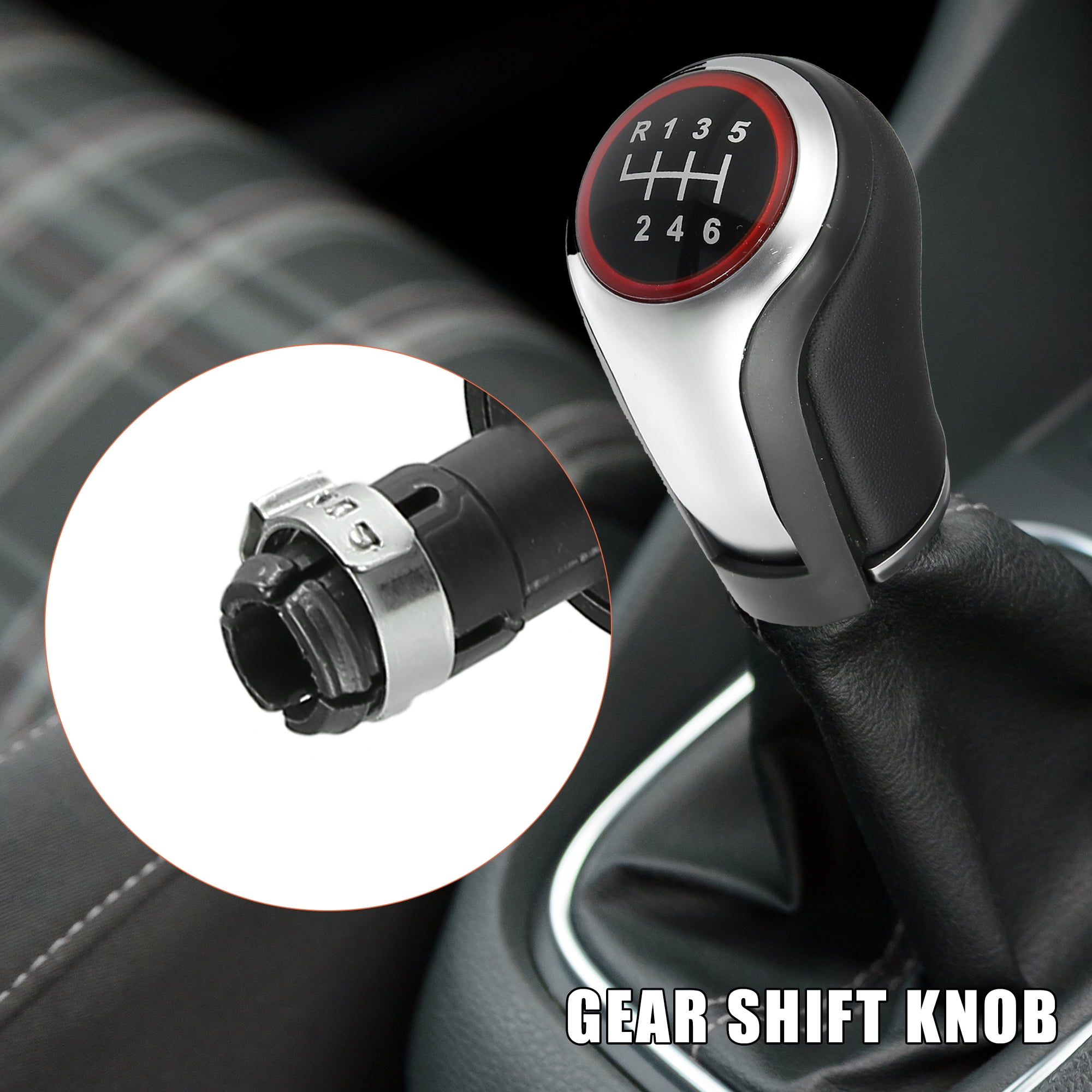 Unique Bargains 6 Speed Manual Gear Stick Shift Knob Transmission with Dust Cover Black Silver Tone for Volkswagen Jetta 2006-2014