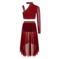 thumbnail image 2 of TSSOE Kids Girls Sparkly Ballroom Latin Jazz Modern Lyrical Dance Outfits Sparkly Rhinestone Crop Tops with Skirt Set Burgundy 10, 2 of 3