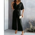 thumbnail image 5 of Women'S Summer Casual Jumpsuit Short Sleeve Romper V Neck Wide Leg Pants With Pockets 2024 Black M, 5 of 6