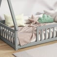 thumbnail image 5 of Twin Size Teepee Floor Bed with Guardrails, Tent Shaped Wooden Bed Frame with Slat Support and Door, Low Profile Platform Bed for Bedroom, Grey, 5 of 7