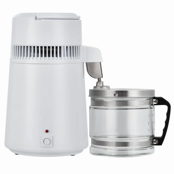 Towallmark 4L 750W Water Distiller, Stainless Steel Distilled Water Maker, Home Countertop Purifier With White Glass Container, Safe Pure Drinking Water System