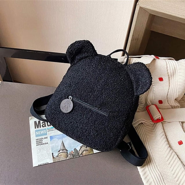 Feltree Backpack Cute Bear Ears Lambskin Backpack Kids Pack