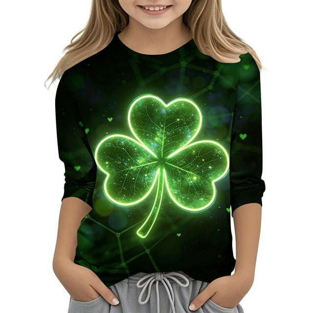 Tauxra Chandail de la Saint-Patrick pour Adultes, Chandail à Col Rond Imprimé à Manches 3/4, T-Shirt Décontracté à Manches Longues avec Graphique de Trèfle pour Activités Festives
