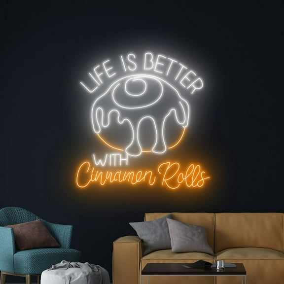 Handmadetneonsign Life Is Better With Cinnamon Rolls Neon Sign, Kanelbulle Wall Art Decor, Bakery Wall Decor