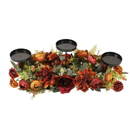 Cheapark Fall Artificial Hydrangea Candle Holders Arrangement - Rustic Farmhouse Style Table Centerpiece For Thanksgiving Party Home Decor, Autumn Candle Decoration