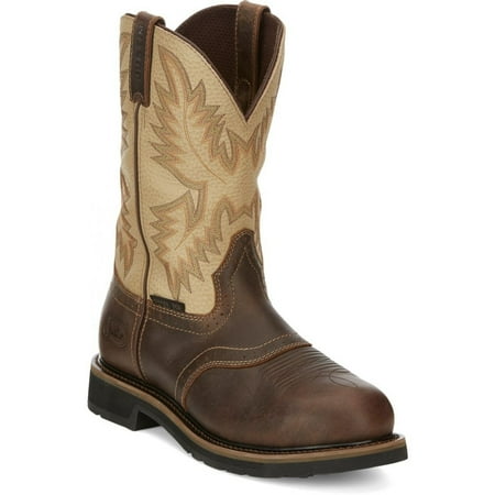 Justin Boot Company Mens Waxy Brown Steel Toe Work Boots BROWN