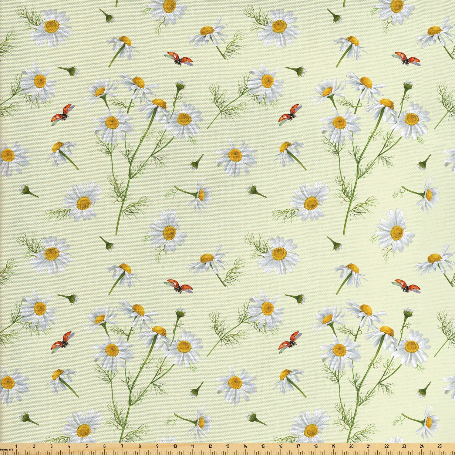 Daisy Fabric by The Yard, Realistic Garden Botany Artwork with