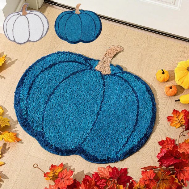 Alfombra de Baño con Forma de Calabaza, Color Naranja. Ideal para Bañera, Sala de Estar, Dormitorio o Cocina. | Alfombra de Baño con Forma de Calabaza para Halloween y Acción de Gracias | Lavable a M