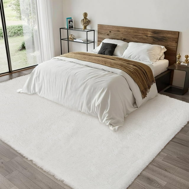 Hasoo 9' x 12' Large Area Rug High-Pile Plush Shag Rug Perfect for Living Rooms, Bedrooms, Dining Rooms, White